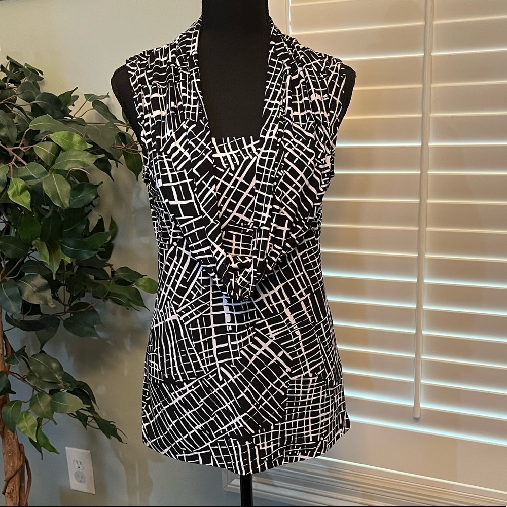 Women’s Black & White Drape Front Dress Shirt - Medium